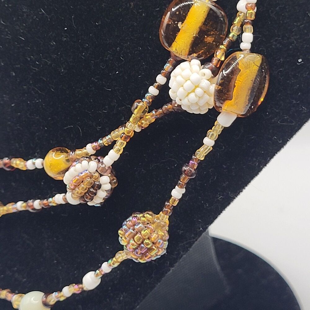 Bohemian Brown Glass Estate Extra Long Strand Breaded Necklace 51in